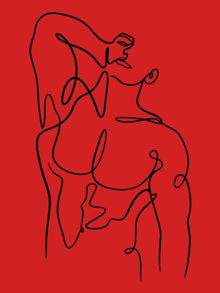 Line Man'S Body In Red Background