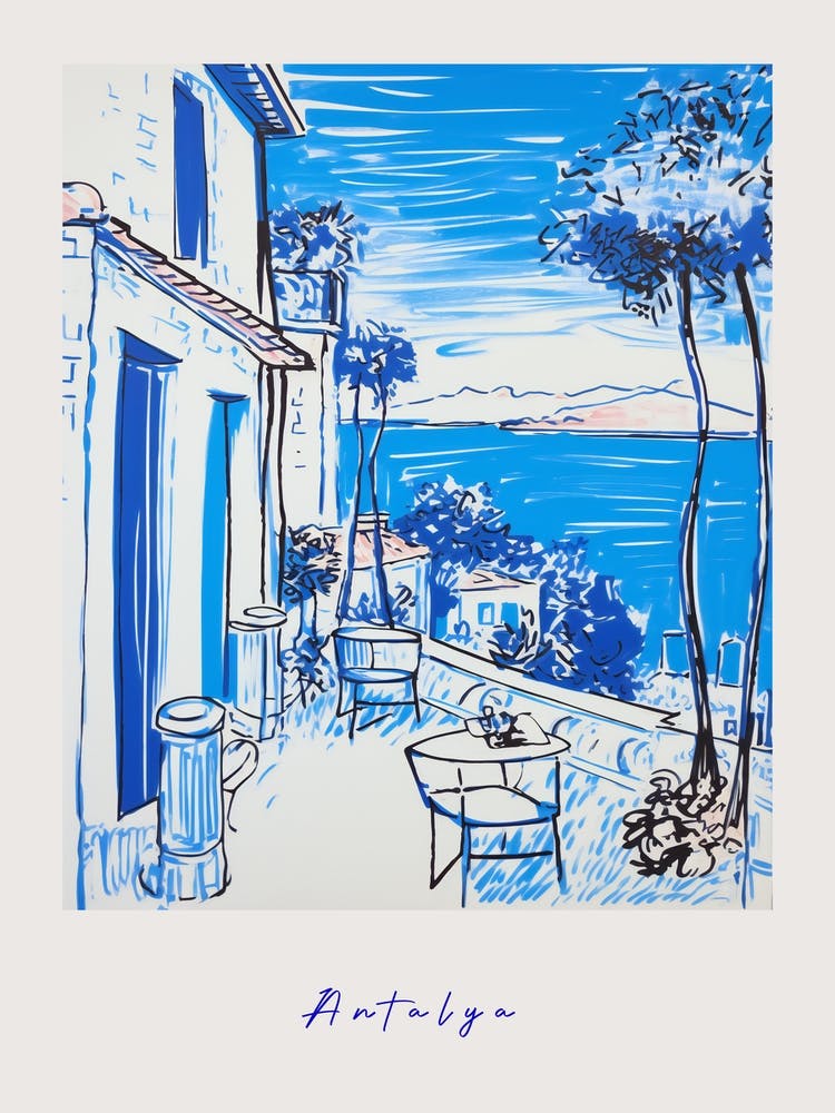 Antalya Turkey Mediterranean Blue Drawing Poster