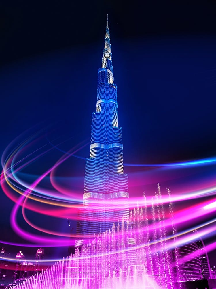 Neon city: Dubai, Burj Khalifa #1 (synthwave/vaporwave/retrowave/cyberpunk) — aesthetic poster