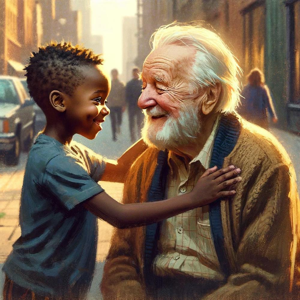 Kind Old Man With Sweet Little Boy