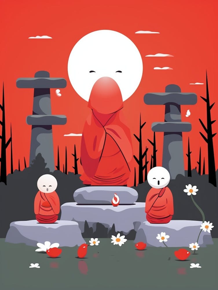 Jizo Statues Japanese Style Illustration 10
