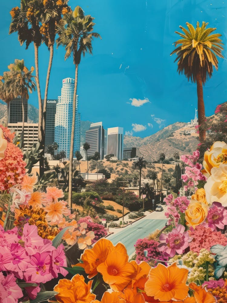 Los Angeles   Floral Retro Collage Style 1