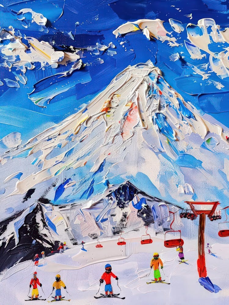 Ski Resort Hokkaido Japan Impasto Oil Painting Travel
