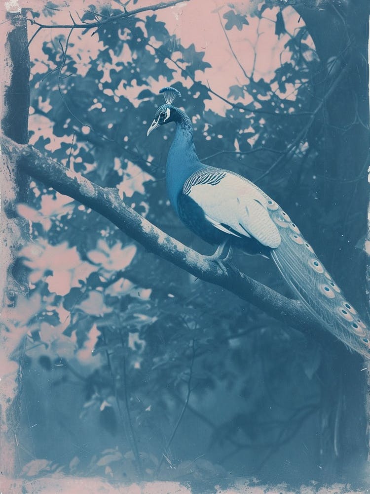 Peacock In The Tree Cyanotype Inspired 1