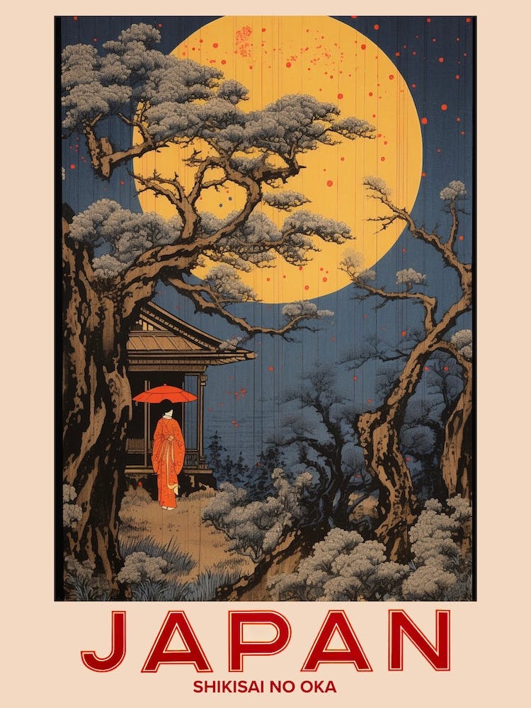 Shikisai No Oka, Visit Japan Vintage Travel Art 4