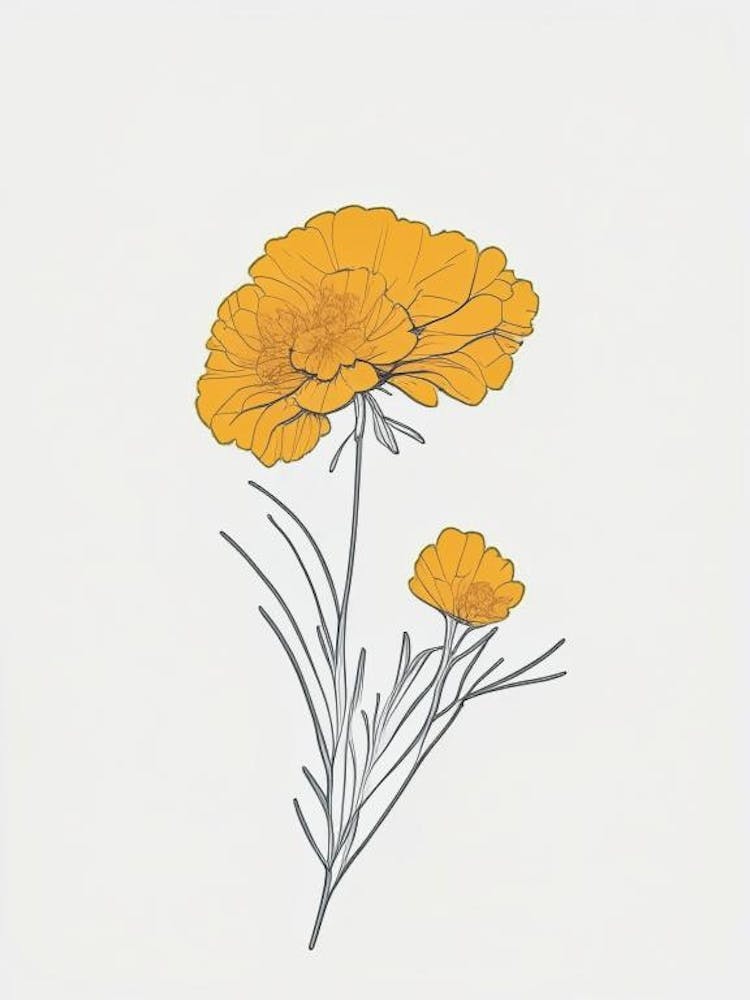 Marigold Floral Minimal Line Drawing 1 Flower