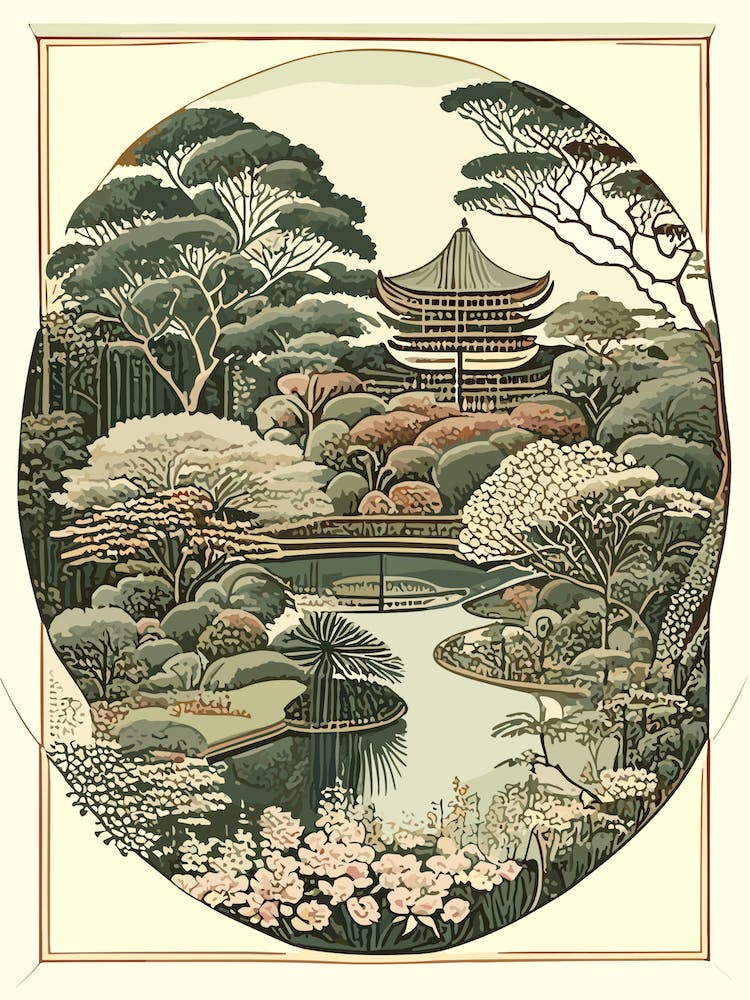 Hamarikyu Gardens, Japan Vintage Botanical