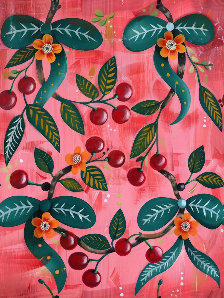 Folk Cherries And Bows 1 Pattern