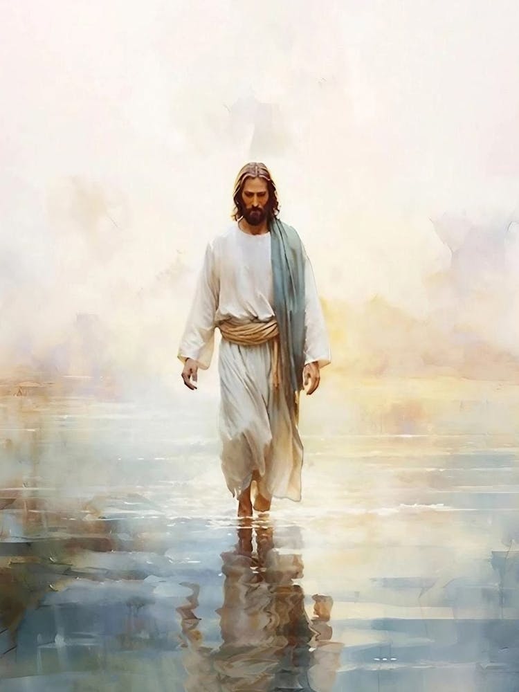 Jesus Christ Walking On Water, Christian Art, Digital Jesus Portrait, I Will Walk With Christ Lds, Jesus Oil Painting, Bible Verse Wall Art