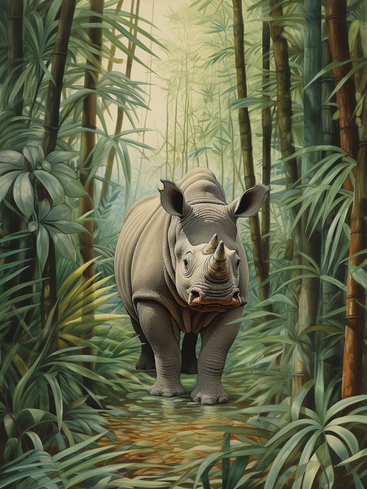 Rhino In The Jungle Realistic Illustration 8