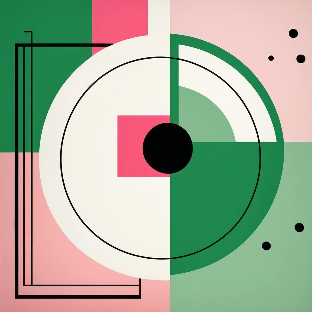 Abstract Painting Clock Movie Green Pink Beige