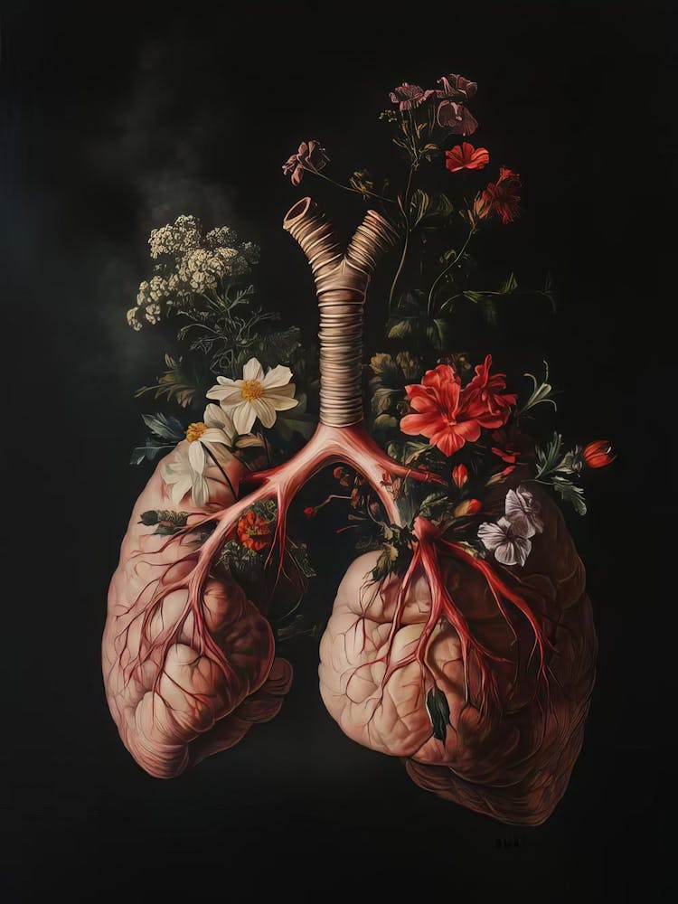 Human Lungs Painting Lungs Print Vintage Floral Anatomy Print Vintage Halloween Print Medical Wall Art Organ Print