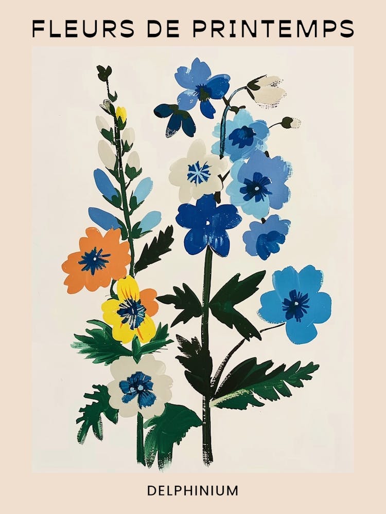 Spring Floral French Poster  Delphinium 2