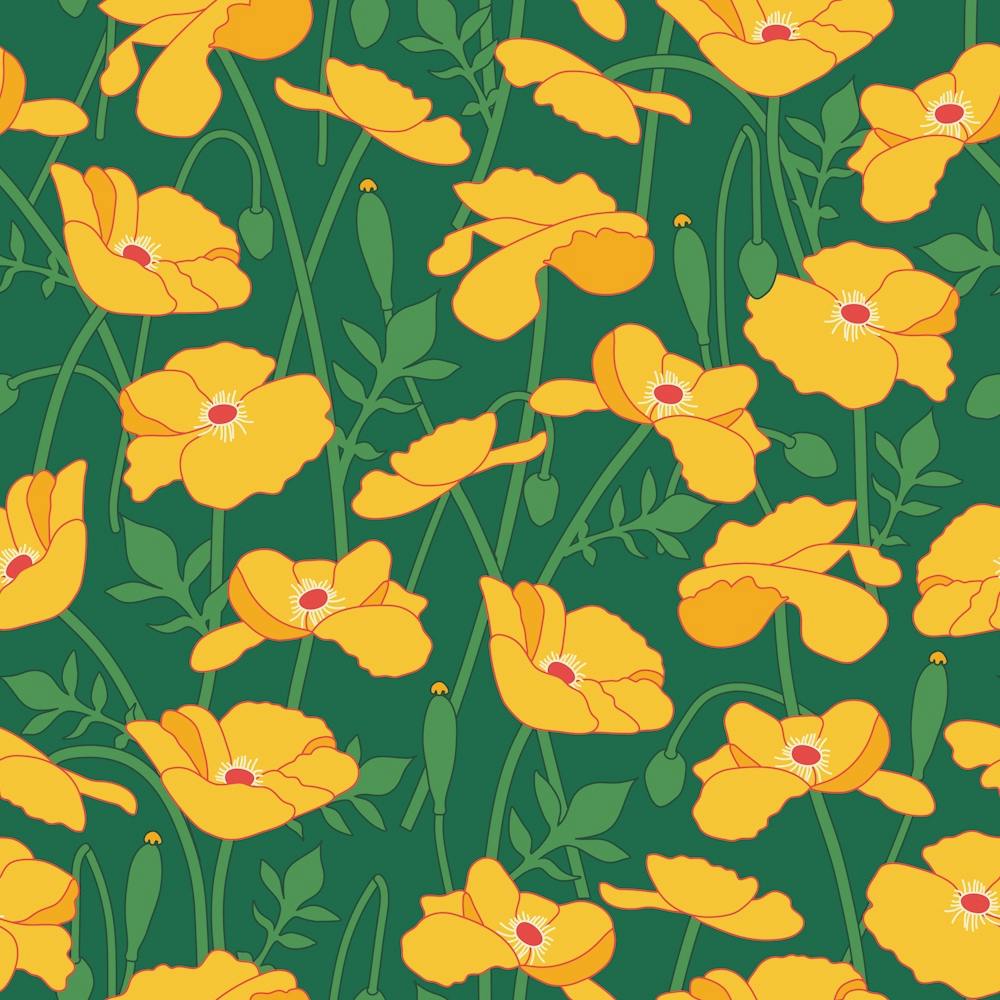 Yellow poppy on green