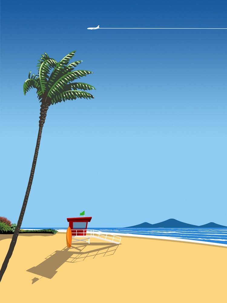 Ibiza, Spain. Serene beach, tropical chillout — City Pop art, retrowave/vaporwave poster, 80s, aesthetic poster