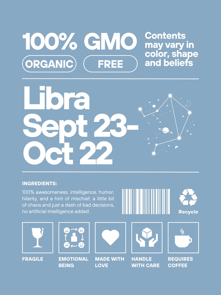 Libra Wall Art | Libra Nurtriton Facts Wall Art |Blue Zodiac Decor | Dorm, Office, Living Room, Bedroom, Apartment Wall Art | Trendy Preppy Colorful Maximalists |