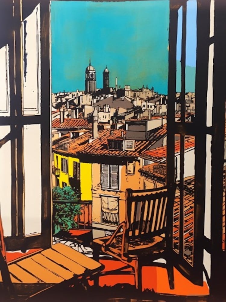 A Window View Of Barcelona In The Style Of Pop Art 4