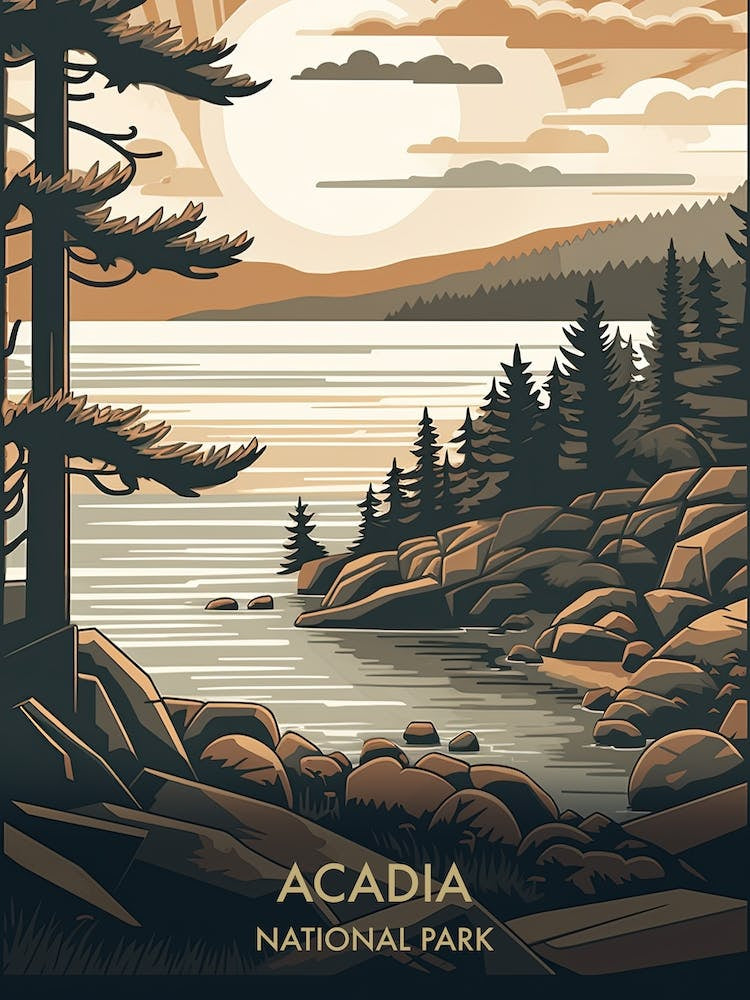 Acadia National Park Travel Poster Mid Century Style 2
