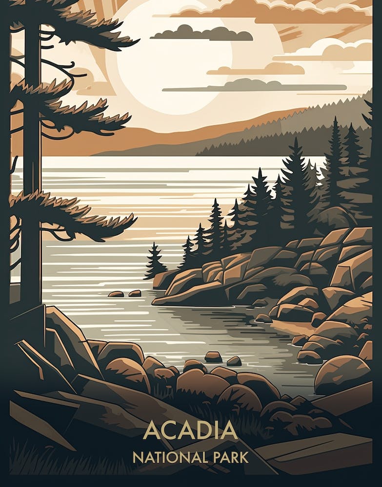 Acadia National Park Travel Poster Mid Century Style 2