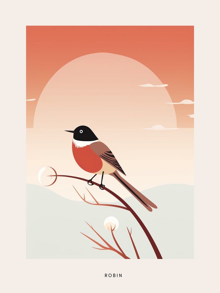 Minimalist Robin 2 Bird Poster