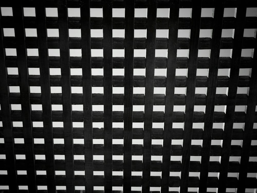 Wooden Square Grid Abstract Black And White
