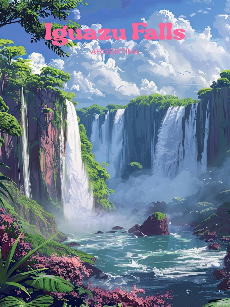 Iguazu Falls Argentina Paradise Travel Art Illustration