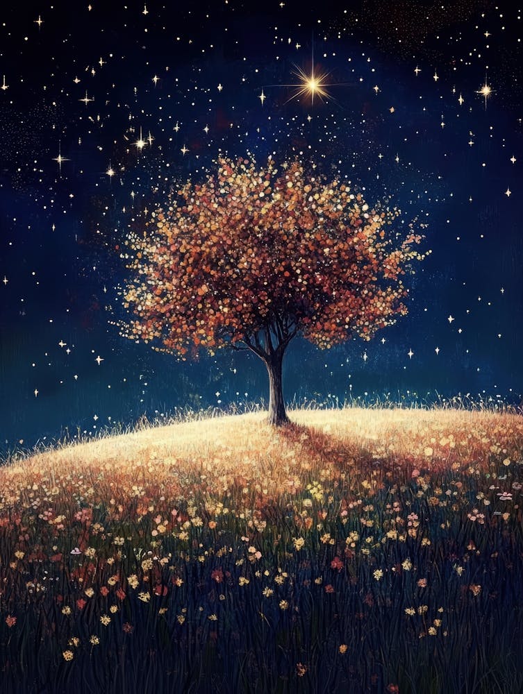 Tree In The Night Sky