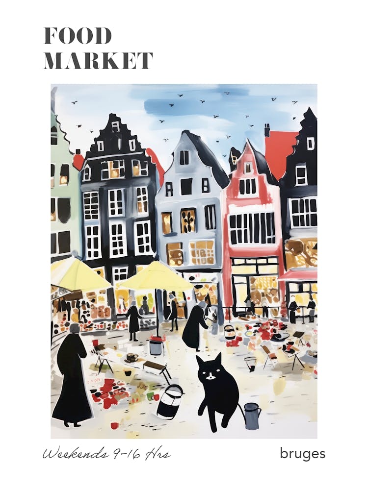 The Food Market In Bruges 2 Illustration Poster