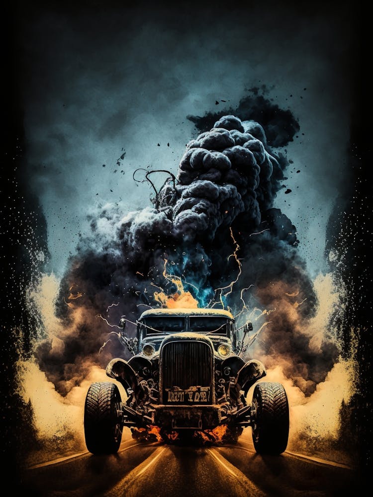 Burnt Out Car Muscle Smoke Drift Retro Racing vintage classic Car Hot Rot