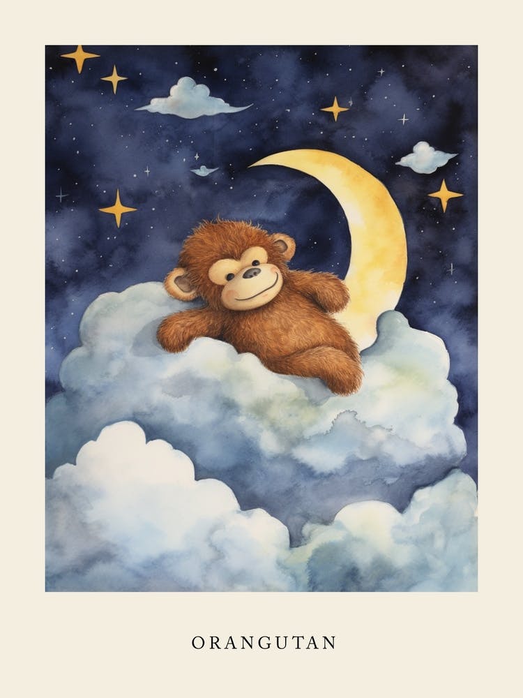 Bébé Orang-outan 4 dormant dans les nuages Affiche de chambre d'enfant