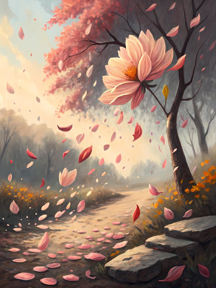 Abstract Painting of Scattered Leaves Oil Painting Style