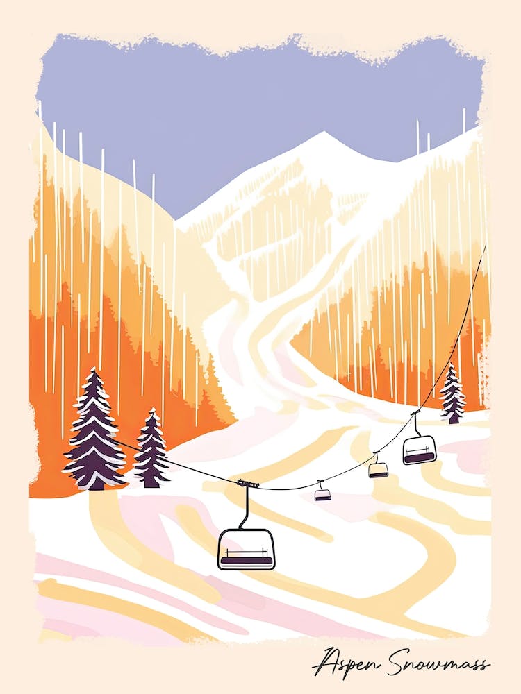 Poster von Aspen Snowmass Colorado, USA, Skigebiet Pastellfarben-Illustration 0