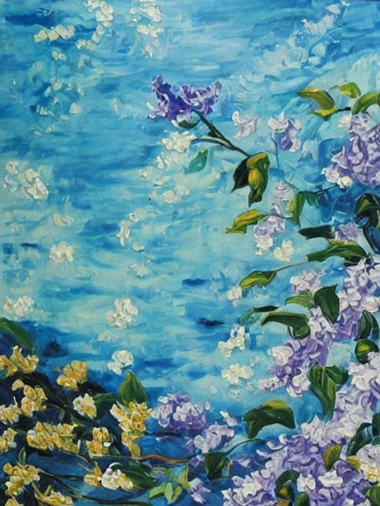 Lilac Floral Print Bright Painting Flower