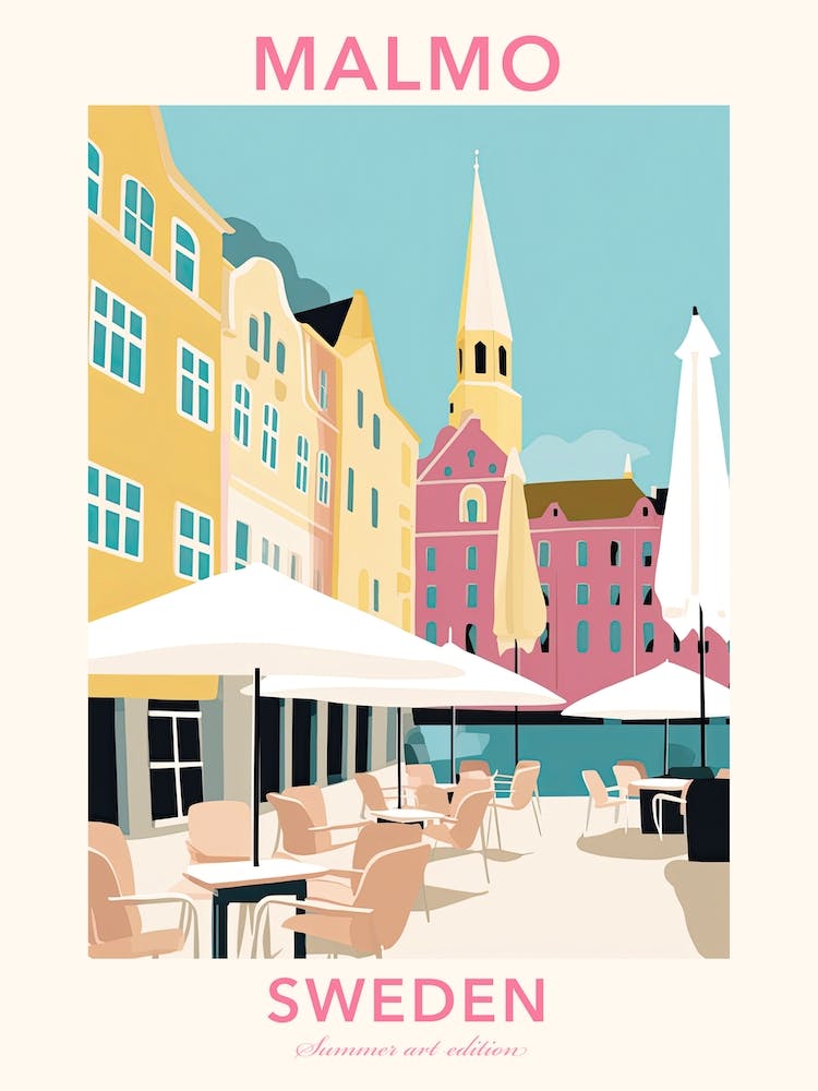 Malmö, Schweden, Illustration in flachen Pastelltönen 3 Poster