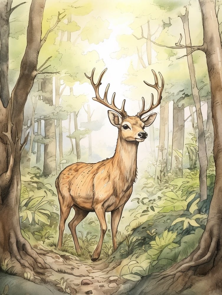 Storybook Animal Watercolour Elk 3