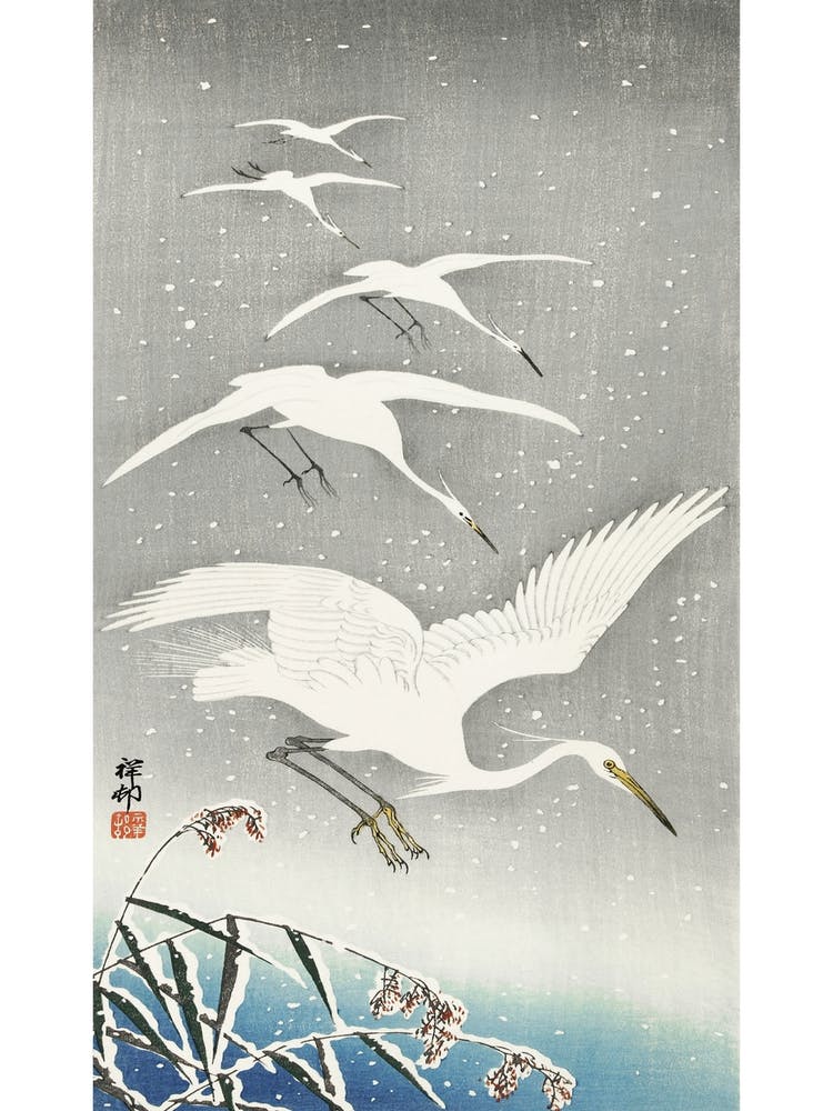 Herabsteigende Reiher im Schnee (1925 1936), Ohara Koson