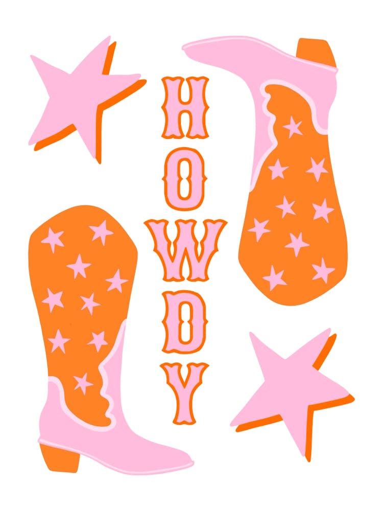 Cowboy Boots Howdy Pink and Orange