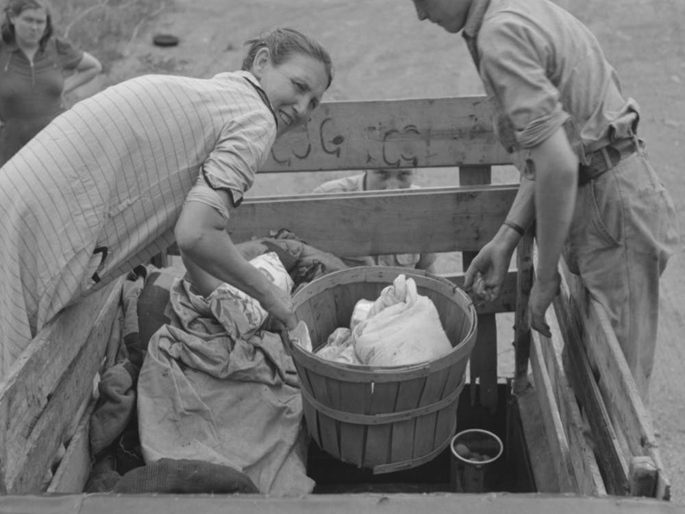 Removing Victuals And Groceries From The Improvised Truck At Campfire Near Henrietta I E Henryetta, Oklahoma