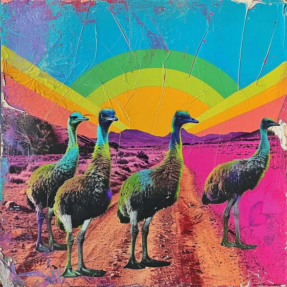 Rainbow Ostrich Kitsch Collage 2
