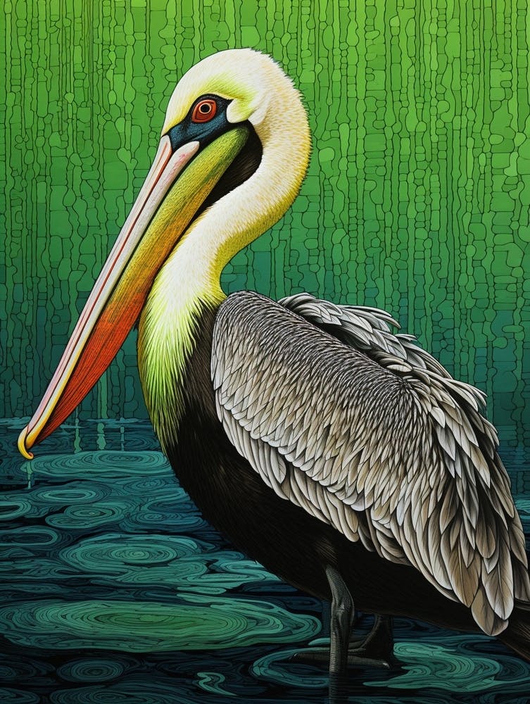 Ohara Koson Inspired Bird Painting Brown Pelican 2