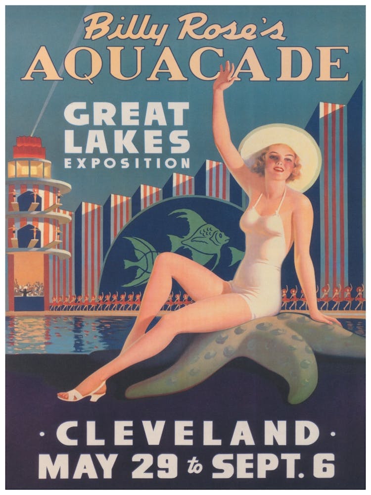 Aquacade, Great Lakes, Cleveland Vintage Travel Poster