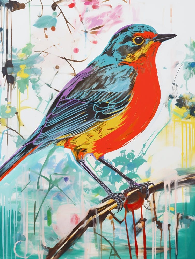 Colourful Bird Painting European Robin 3