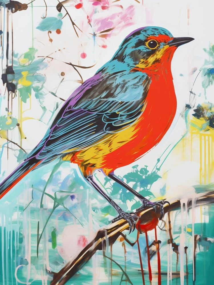 Colourful Bird Painting European Robin 3