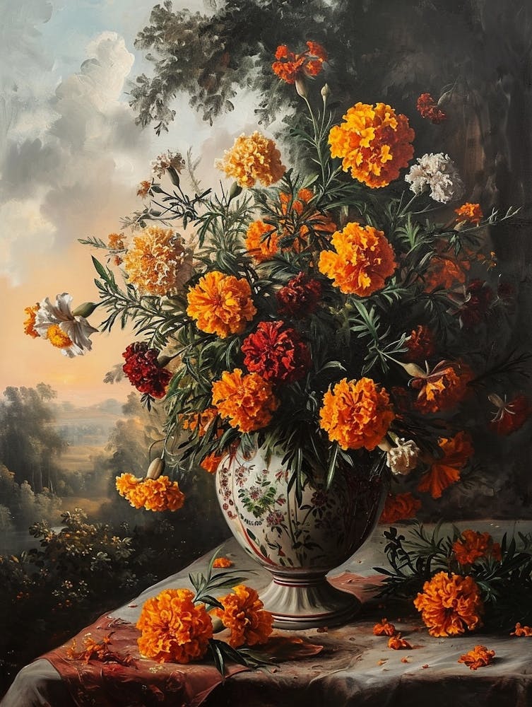 Baroque Floral Still Life Marigold 1