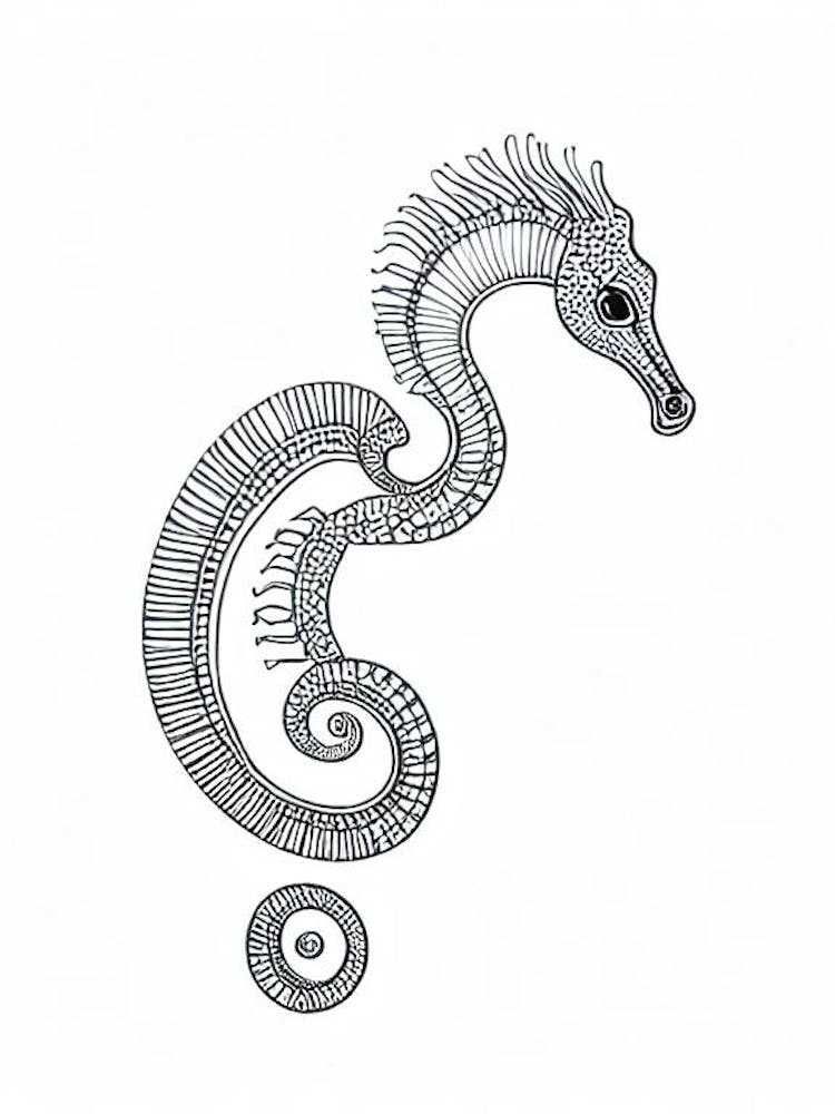 Lined Seahorse Black & White Drawing