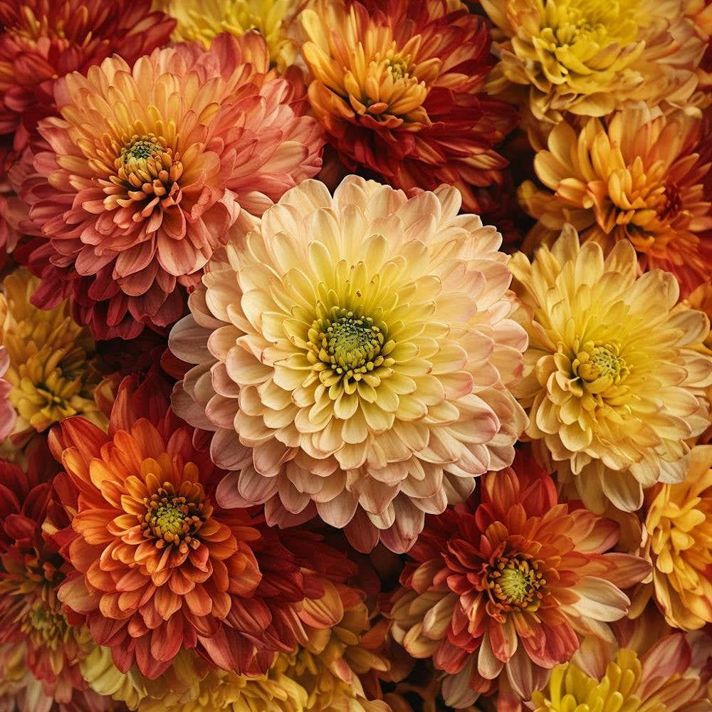 Vibrant Chrysanthemums Displaying Intricate Colors And Textures