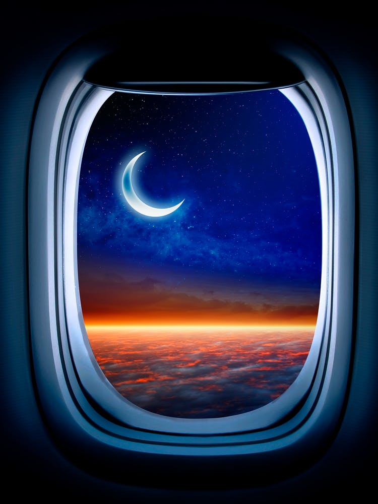 Airplane window with Moon, porthole #1
