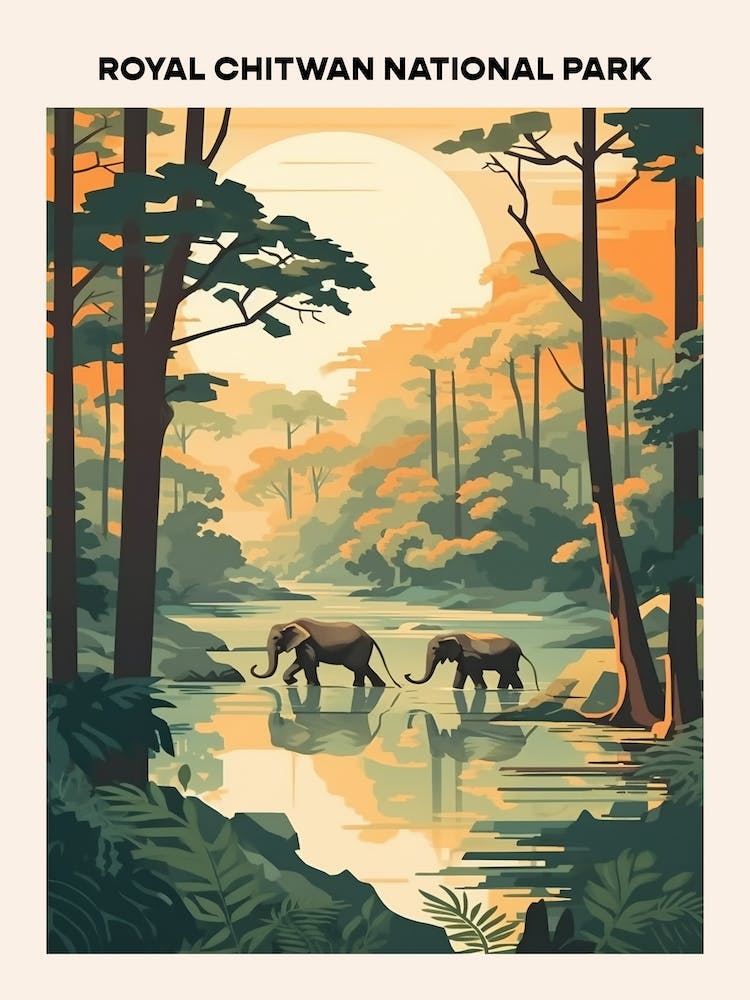 Royal Chitwan National Park Midcentury Travel Poster