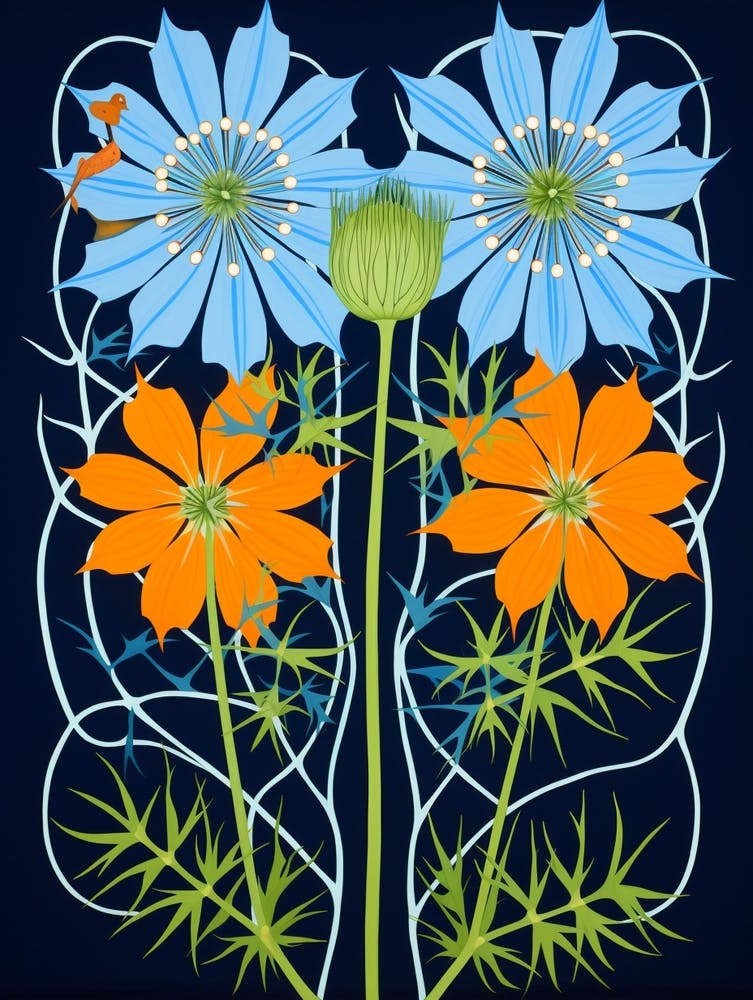 Flower Motif Painting Love In A Mist Nigella 1