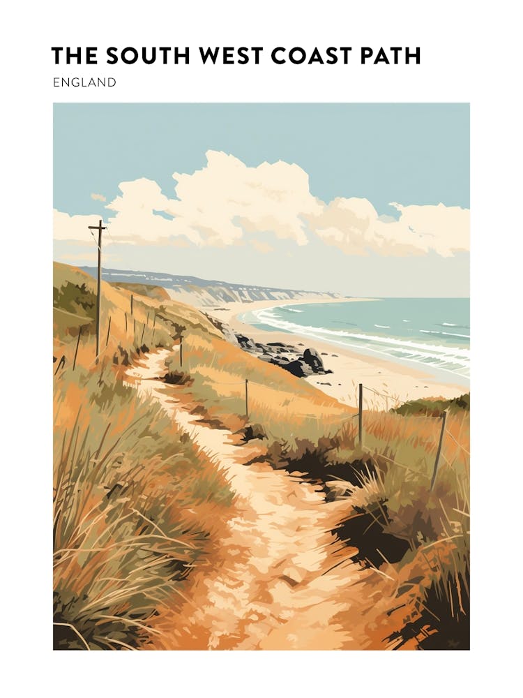 The South West Coast Path England 3 Hiking Trail Landscape Poster